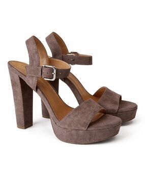 Platform Block Heel Sandals Ankle Strap Lauren Conrad Taupe Size 7.5